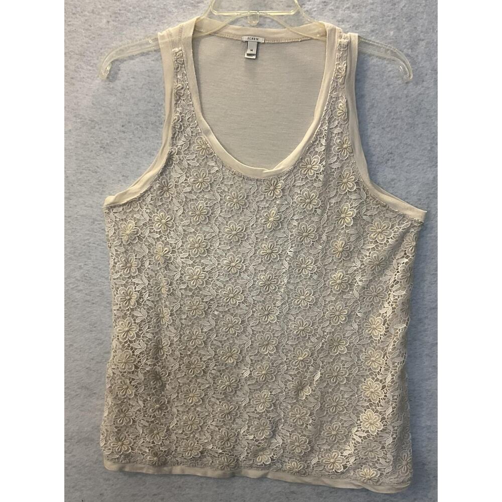 J Crew Tank Top Womens Medium White Floral Lace Embroidered Camisole Scoop Neck